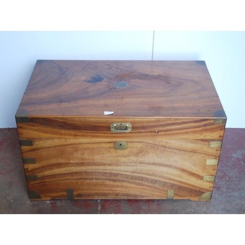 355 - 19th century brass-bound camphorwood blanket chest, the hinged top with brass handle, painted metal ... 