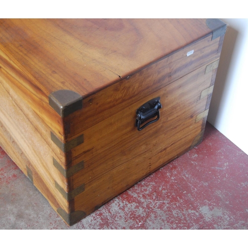 355 - 19th century brass-bound camphorwood blanket chest, the hinged top with brass handle, painted metal ... 