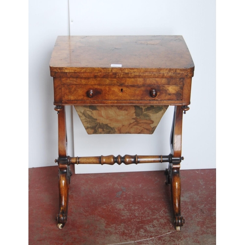 362 - 19th century walnut games table, the swivel fold-over top enclosing a satinwood and ebony chess boar... 