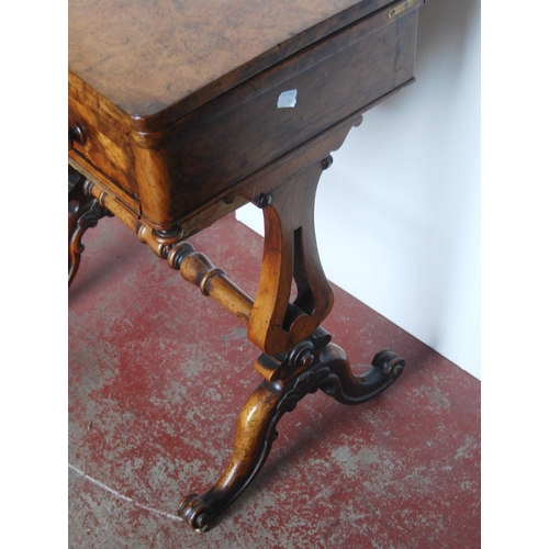 362 - 19th century walnut games table, the swivel fold-over top enclosing a satinwood and ebony chess boar... 