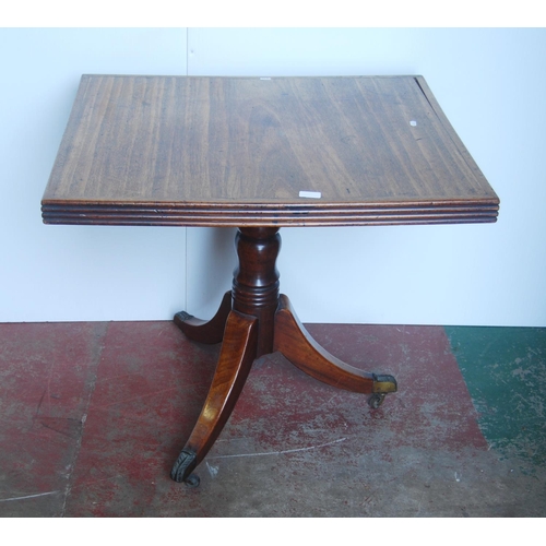 364 - 19th century mahogany tea table, the snap action rectangular top on a turned column and tripod suppo... 