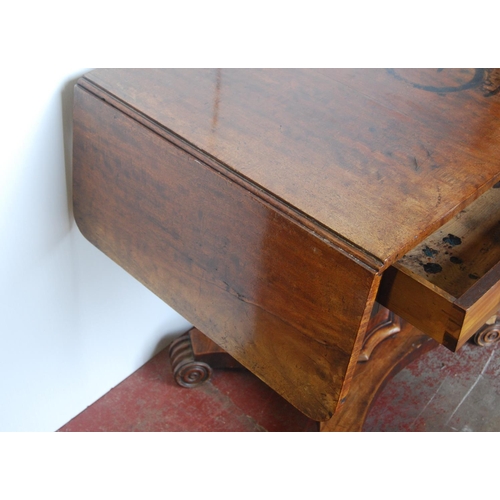 365 - Late Regency mahogany sofa table in the manner of Gillows, the rectangular top with drop ends above ... 