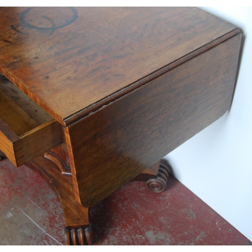 365 - Late Regency mahogany sofa table in the manner of Gillows, the rectangular top with drop ends above ... 