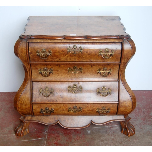 367 - Early 19th century Dutch walnut bombé chest of four graduated drawers, on ball and claw feet, 78cm h... 