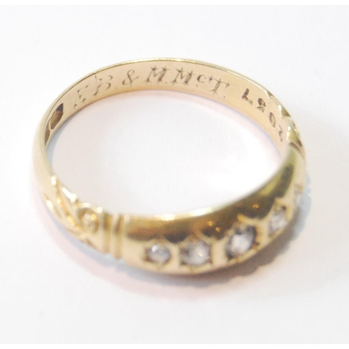 30 - 18ct gold ring with five old-cut diamond brilliants, Birmingham 1900, 3.1g, size N.