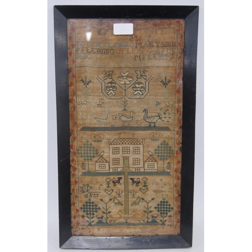 138 - Regency needlepoint sampler, dated 1816, 44cm x 22.5cm, in an ebonised frame.