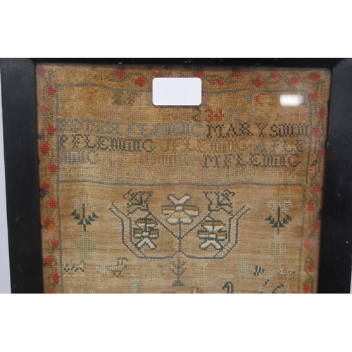 138 - Regency needlepoint sampler, dated 1816, 44cm x 22.5cm, in an ebonised frame.