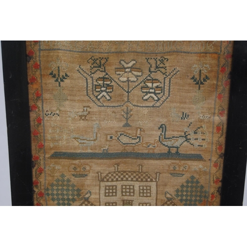 138 - Regency needlepoint sampler, dated 1816, 44cm x 22.5cm, in an ebonised frame.