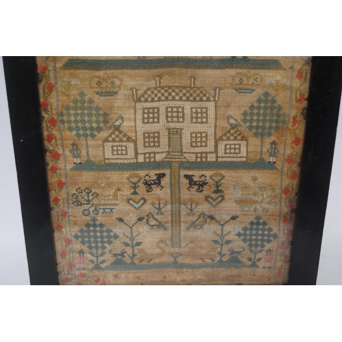 138 - Regency needlepoint sampler, dated 1816, 44cm x 22.5cm, in an ebonised frame.