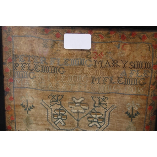 138 - Regency needlepoint sampler, dated 1816, 44cm x 22.5cm, in an ebonised frame.