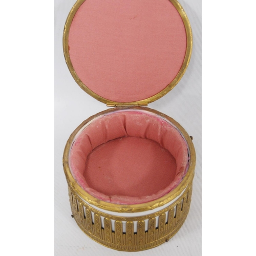 139 - French-style ormolu and ceramic musical jewellery box, the cylindrical box with a classical female p... 
