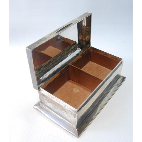 41 - Silver cigarette box with engine turned top, on spreading base, Birmingham 1927, 18.5cm x 10.5cm.