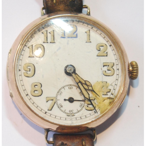 58 - Gent's 9ct gold watch with luminous chapters and cathedral hands, 1919.