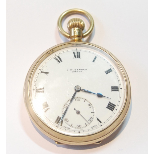 69 - Swiss lever watch for Benson, in 9ct gold open face case, 1937.