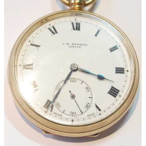 69 - Swiss lever watch for Benson, in 9ct gold open face case, 1937.