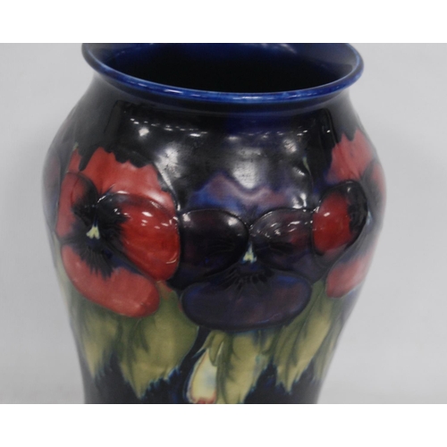 177 - Moorcroft Pansy pattern vase, with tubed lined decoration, glazed in blue, stamped to the underside,... 