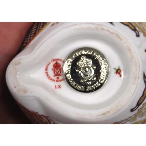 181 - Four Royal Crown Derby animal paperweights modelled as a teddy bear, owl, duck and a swan, stopper t... 