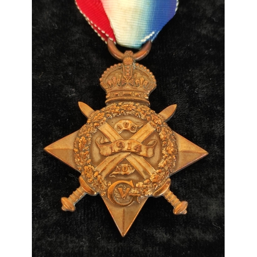 145 - WW1- Mons Star medal trio awarded to PTE G.R Bird 9094 Liverpool Regiment comprising of a 1914 Mons ... 