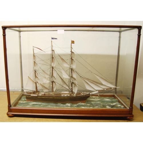 148 - Late Victorian model of a clipper enclosed in a mahogany glazed display case, overall 57cm high, 80c... 