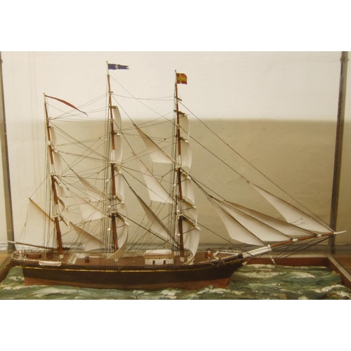 148 - Late Victorian model of a clipper enclosed in a mahogany glazed display case, overall 57cm high, 80c... 