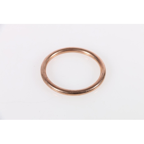 120 - 10ct rose gold hollow bangle, 6.2cm interior diameter, 13.3g.