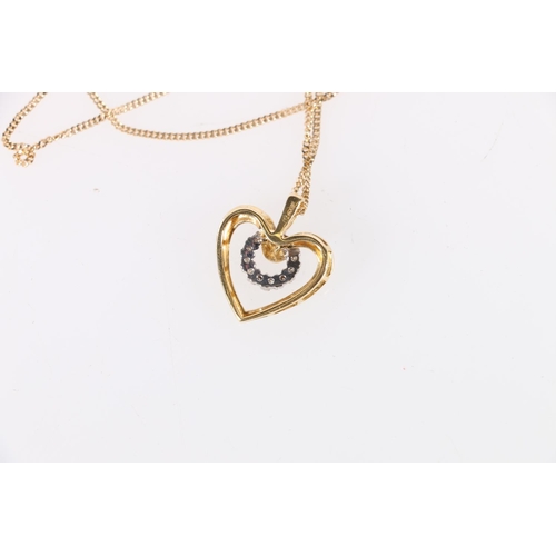 126 - 18ct gold diamond set heart shaped pendant on 18ct gold chain, 7.4g gross, chain 44cm long.