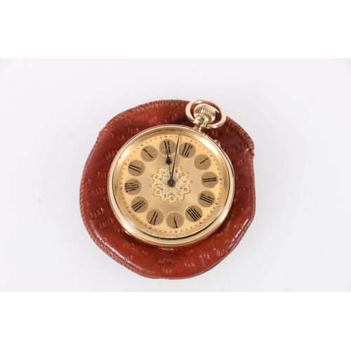 128 - Lady's 18ct gold pocket watch, Chester 1892, gross weight 56.1g, initialled to back C C J, in leathe... 