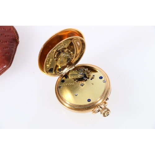 128 - Lady's 18ct gold pocket watch, Chester 1892, gross weight 56.1g, initialled to back C C J, in leathe... 