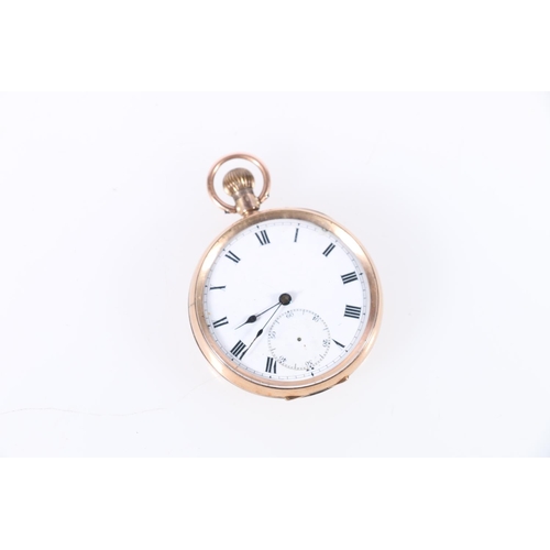 129 - 9ct gold gent's pocket watch, with enamelled face and second subsidiary dial, (second hand missing),... 