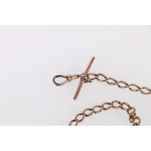 134 - 9ct rose gold curb link watch guard Albert chain, makers mark 'B&S', 28.6g gross. 