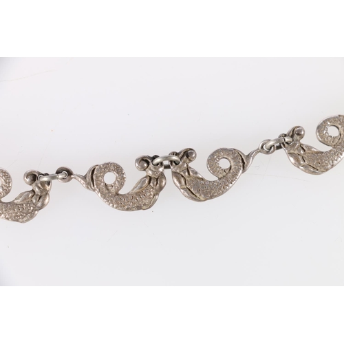 149A - Scottish Arts & Crafts style silver necklace modelled as two fish or dolphins, makers marks for ... 