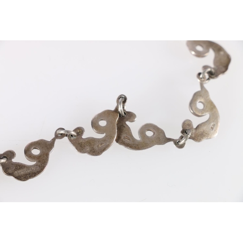 149A - Scottish Arts & Crafts style silver necklace modelled as two fish or dolphins, makers marks for ... 