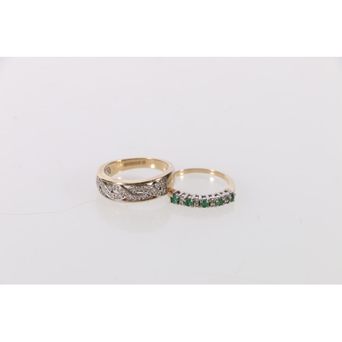 154 - 9ct gold emerald and diamond nine stone ladies ring and a 9ct gold diamond set twist dress ring, siz... 