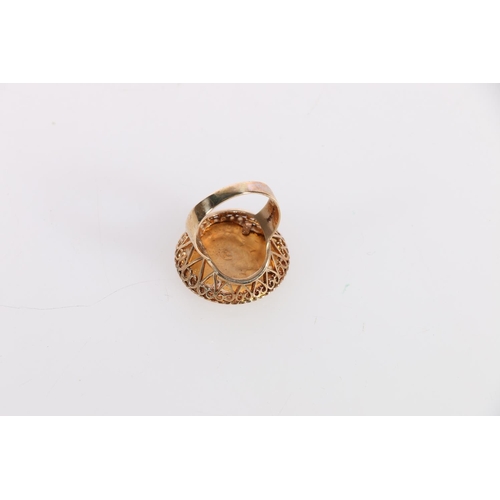 161 - An Edwardian 1908 gold sovereign in a 9ct yellow gold ring mount with pierced mount, size V, 15.5gra... 