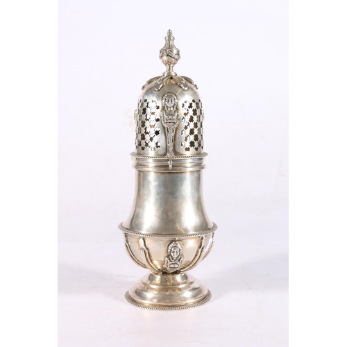 26 - Continental, possibly French silver sugar castor decorated with caryatid figures with urn finial, th... 