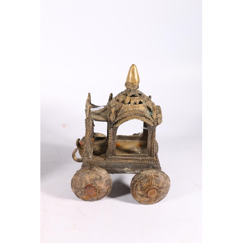 357 - Two early 20th century cast brass Indian wheeled toys, a pair of Indian elephants joined by a yoke w... 