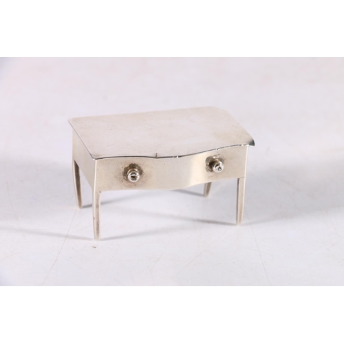 37 - Edward VII sterling silver hinged stamp box in the form of a single drawer table on straight support... 