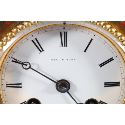 404 - 19th century French boulle work mantel clock, the twin train enamel dial marked for retailer Reid &a... 