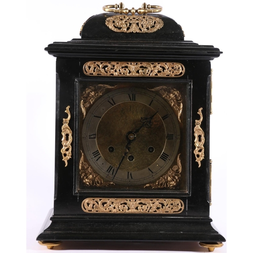 405 - Musterschutz three train mantel clock of late 17th century style, the going, barrel movement and sil... 