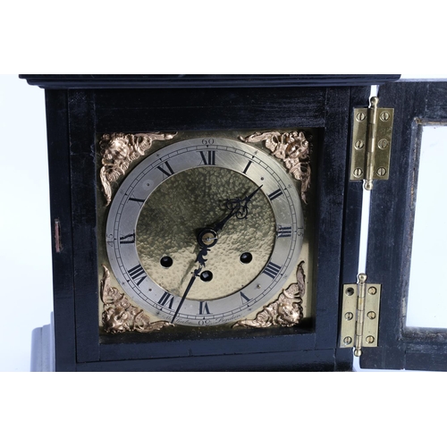 405 - Musterschutz three train mantel clock of late 17th century style, the going, barrel movement and sil... 