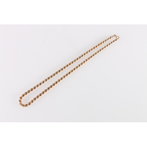 75 - 9ct gold rope twist neck chain, the hoop stamped '375', 45cm long, 10.6g.