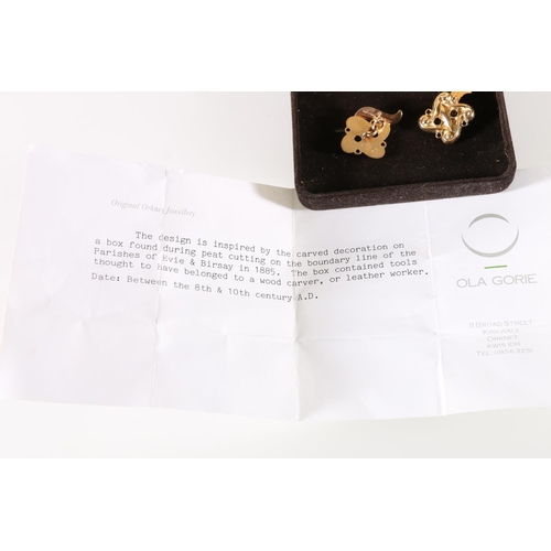 87 - Pair of 9ct gold cufflinks by Ola Marie Gorie modelled on the carved decoration on a box found in 18... 