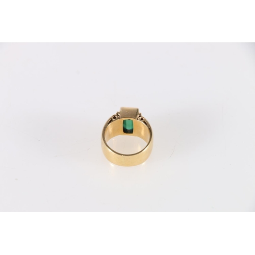 90E - 18ct gold modernist pendant set with square cut blue/green stone, the hoop inscribed '18K', 2.3g, al... 