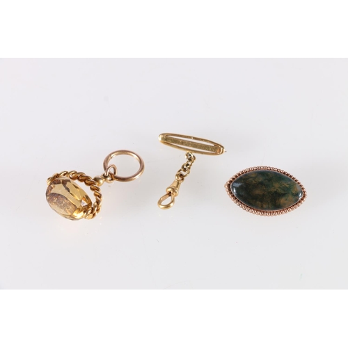 90F - 9ct gold nurses watch suspender brooch 4.2g, a 9ct gold mounted swivel fob with faceted citrine ston... 