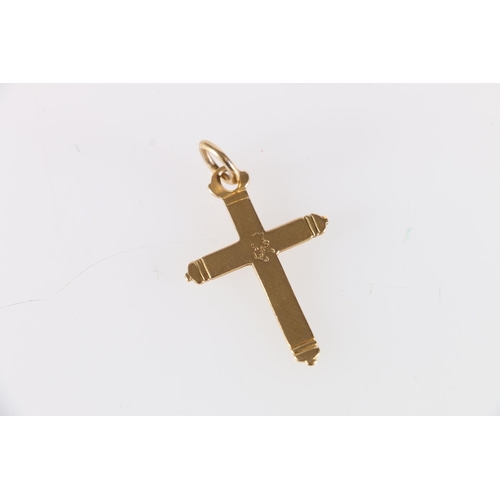 90H - Yellow metal crucifix pendant, possibly early with rubbed touch mark possibly a crowned PA and mulle... 