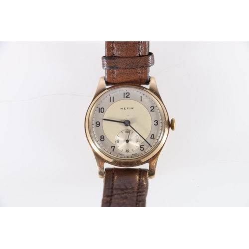 90Q - Gents 9ct gold cased Hefik mechanical wristwatch with subsiduary dial.