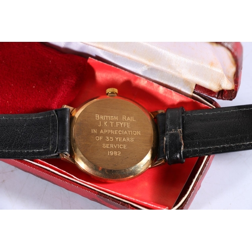 98 - 9ct gold Mappin and Webb gents wristwatch with Quartz movement, 'British Rail J.K.T Fyfe in apprecia... 