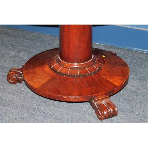 579 - Antique mahogany tilt top breakfast table of circular form raised on column with platform base upon ... 