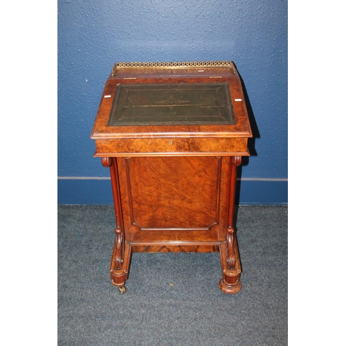 587 - Victorian walnut Davenport desk having gilded pierced brass gallery, birch lined fitted interior, ra... 