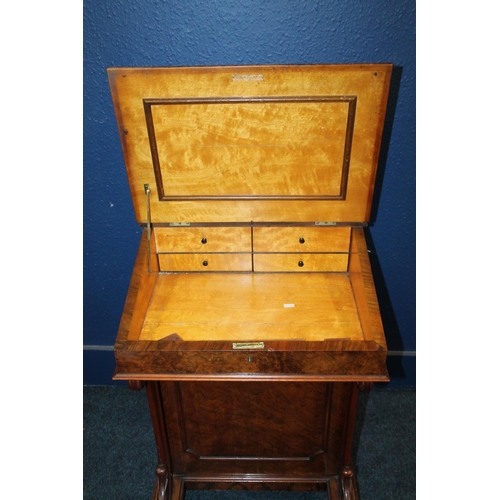 587 - Victorian walnut Davenport desk having gilded pierced brass gallery, birch lined fitted interior, ra... 